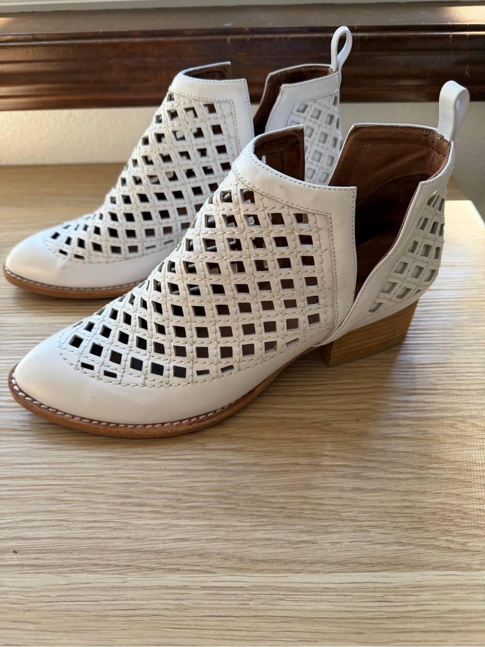 Jeffrey Campbell White Perforated Leather Cutout Ankle Booties